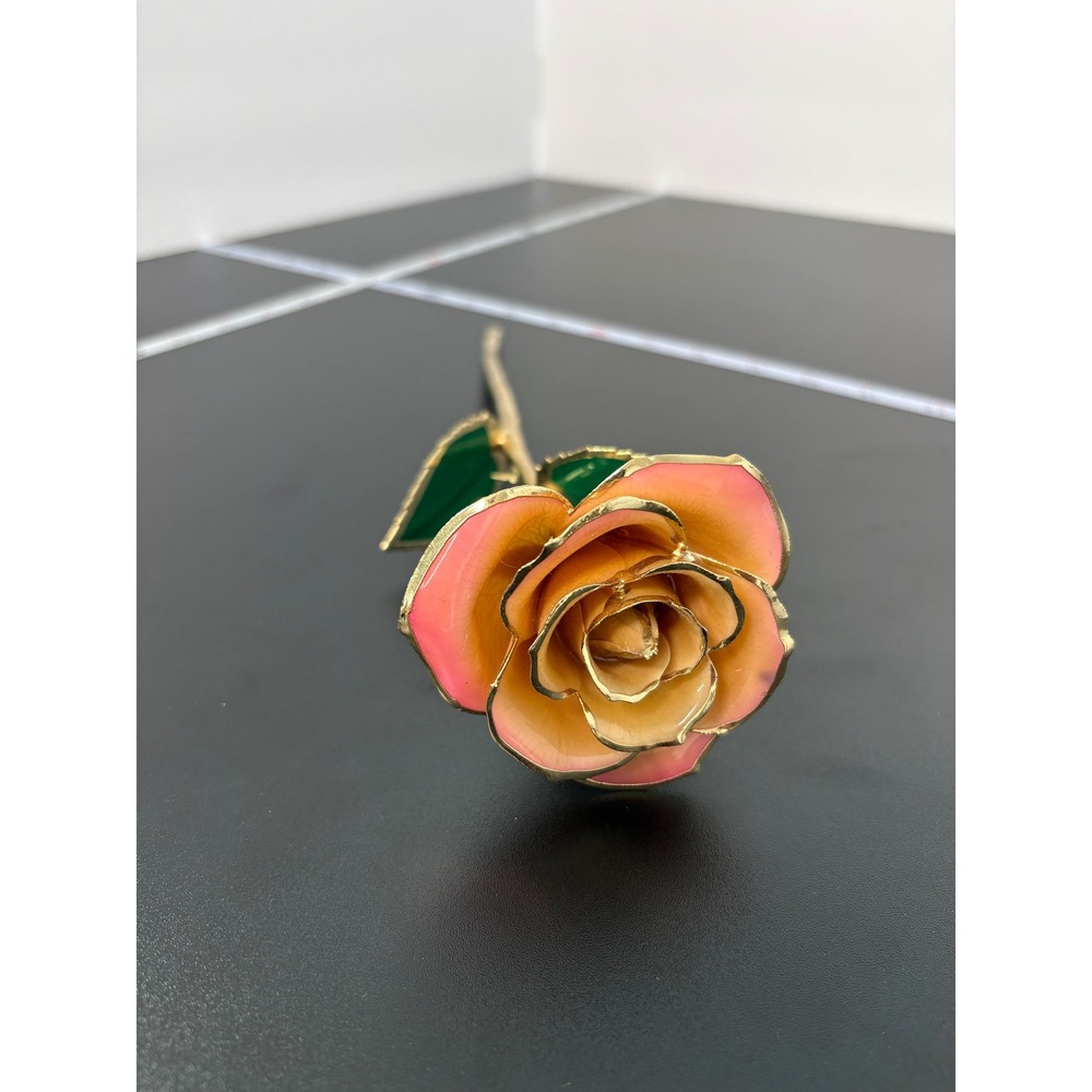 Zichao Unisex 24k Gold Dipped Rose 11" Peach Pink Decorative Long Stem Flower